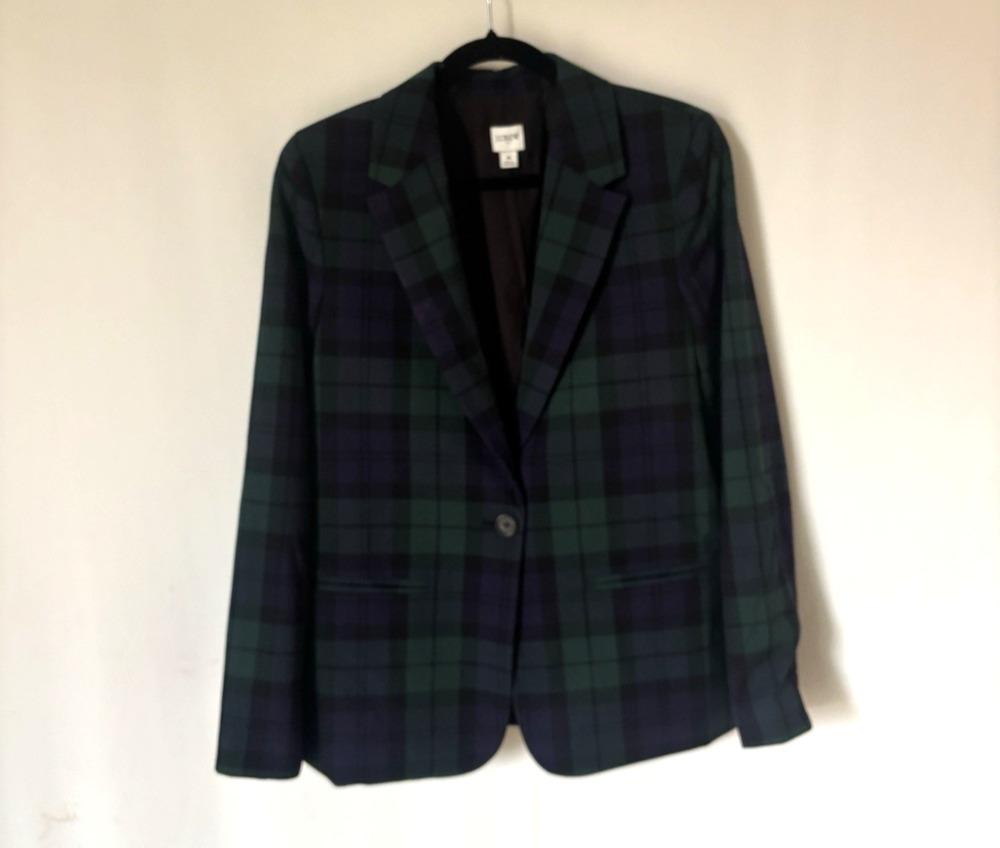 J. Crew Blazer Jacket 8 Womens Plaid Check Green Blue Preppy Pockets Fall Tartan